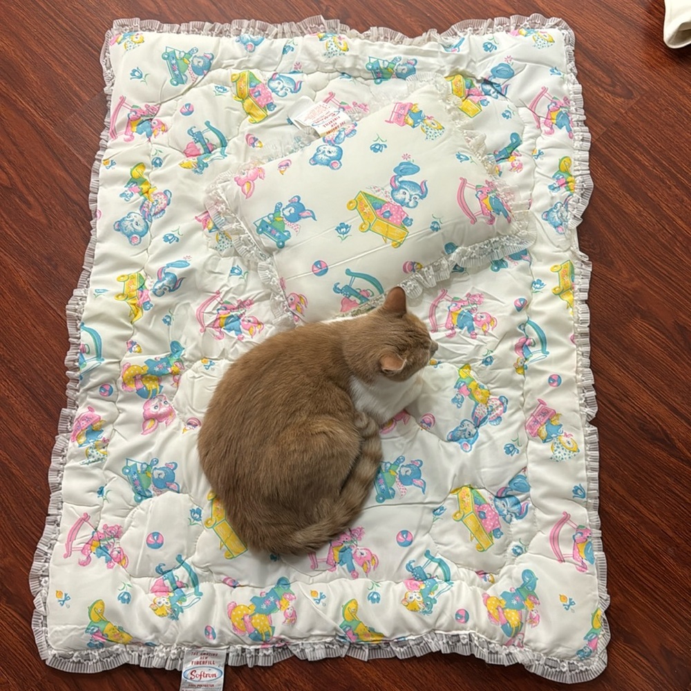 Vintage baby comforter & pillow bunny rabbit theme